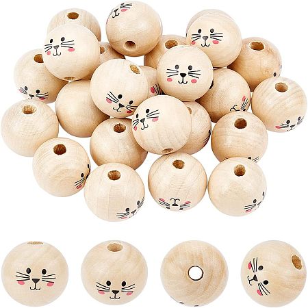 SUPERFINDINGS 30Pcs Printed Natural Wood European Beads WOOD-FH0001-92-1