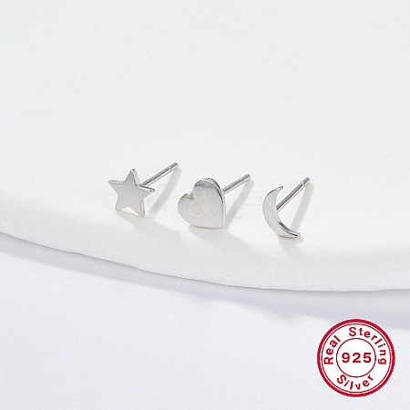 3Pcs 3 Style 925 Sterling Silver Stud Earrings IL9248-02-1