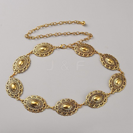 Tibetan Style Zinc Alloy Embossed Oval Link Waist Belly Chains AJEW-WH0063-570AG-1