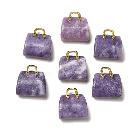 Natural Lepidolite Brass Pendants KK-E274-01G-22-1