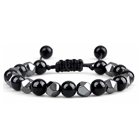 Natural Obsidian Round Beaded Braided Bead Bracelets for Women Men XZ2311-2-1