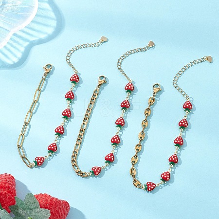 3Pcs 3 Styles Brass Enamel Link Chains Bracelets BJEW-JB13148-1