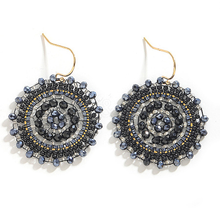 Bohemian Flat Round Iron Glass Seed Beads Dangle Earrings FS-WG46224-01-1