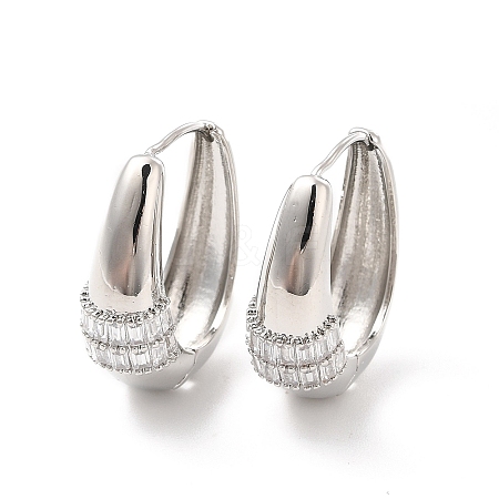 Clear Cubic Zirconia Hinged Hoop Earrings EJEW-P213-03P-1