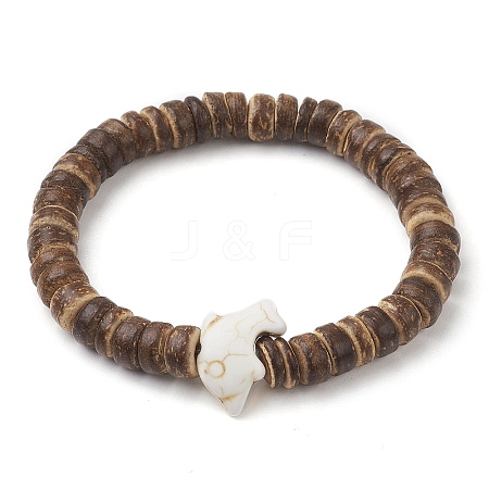 Synthetic Turquoise Dolphin Beads with Natural Coconut Beaded Stretch Bracelets BJEW-JB10213-02-1