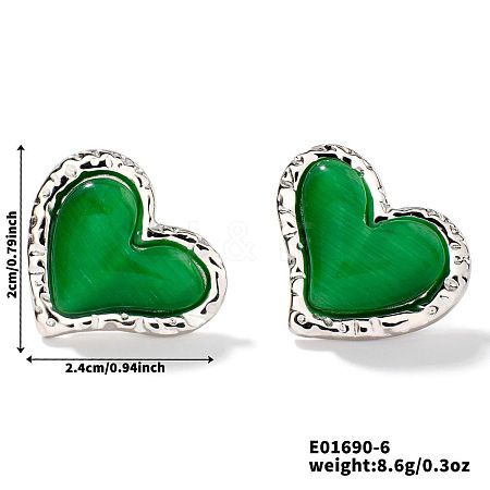 Natural Stone Cat Eye Heart-shaped Stud Earrings GI3370-5-1