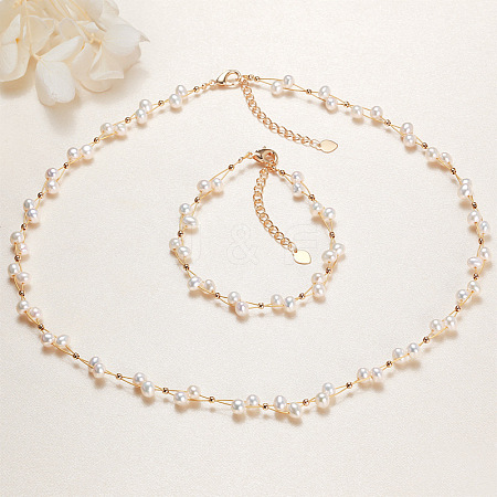 Natural Freshwater Pearl Beaded Necklaces & Beaded Bracelets WG3957A-03-1