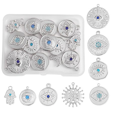 16Pcs 8 Style Eye Theme 304 Stainless Steel Rhinestone Pendants STAS-SZ0002-85P-1