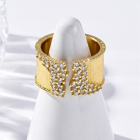 Brass Micro Pave Clear Cubic Zirconia Cuff Rings for Women RJEW-Q009-09G-1