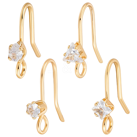 32Pcs 4 Styles Brass Pave Clear Cubic Zirconia Earring Hooks KK-BBC0025-69-1