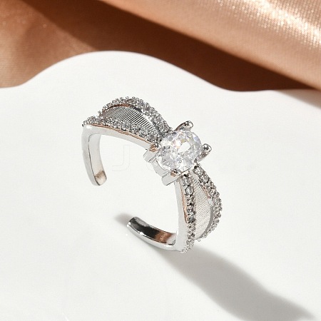 Brass Micro Pave Cubic Zirconia Cuff Open Rings RJEW-C163-06P-1