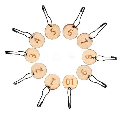 10Pcs Number 1~10 Wood Locking Stitch Marker LS-PW-WG25573-02-1