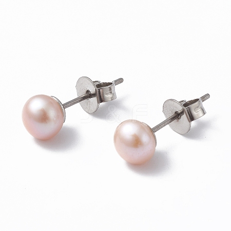 Natural Pearl Ear Studs EJEW-P223-01C-P04-1