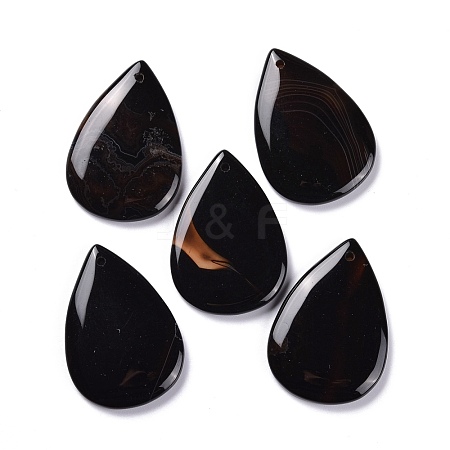 Natural Black Agate Pendants G-M379-02-1