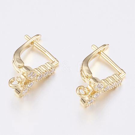 Brass Micro Pave Cubic Zirconia Hoop Earring Findings with Latch Back Closure ZIRC-K075-37G-1