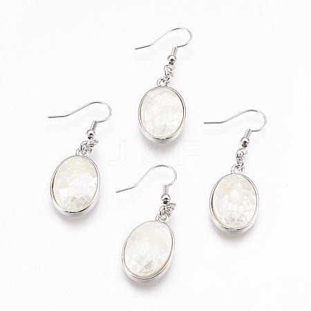 Natural White Shell Dangle Earrings EJEW-F162-B04-1