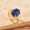 Brass Micro Pave Cubic Zirconia with Natural Lapis Lazuli Cuff Open Rings RJEW-T035-01G-B-3