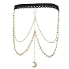 201 Stainless Steel & Brass Layered Star Sun Moon Tassel Thigh Leg Chains AJEW-AN00657-5