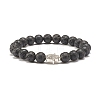 Natural Lava Rock Round Beaded Stretch Bracelet with Hamsa Hand BJEW-JB07693-1