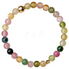 Natural Rainbow Tourmaline Round Beaded Finger Rings WGDC3AE-02-5