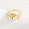Brass Micro Pave Colorful Cubic Zirconia Cuff Open Rings FS-WG163C1-16-1