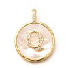 Rack Plating Brass Micro Pave Clear Cubic Zirconia Pendants with Shell KK-M309-42G-Q-1