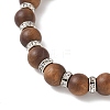Natural Sandalwood Round Beadeed Stretch Bracelets Sets for Men Women BJEW-JB12355-02-4