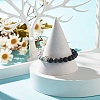 Synthetic Howlite & Natural Lava Rock Round Beaded Stretch Bracelet with Alloy Paw Print BJEW-JB07843-2