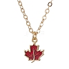 Brass Red Enamel Maple Leaf Pendant Cable Chain Necklaces for Women NJEW-JN05080-1