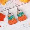 Thanksgiving Day Pumpkin Stainless Steel Wood Dangle Earrings FS-WG285B1-02-4