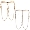 2Pcs 2 Colors Bohemia Style Tassel Alloy Upper Arm Open Cuff Bangles for Women BJEW-CY0001-03A-1