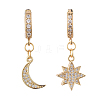 Star and Moon Asymmetrical Dangle Hoop Earrings EJEW-JE04031-03-1