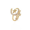 Clear Cubic Zirconia Moon & Star Cuff Ring RJEW-N035-072-NF-3