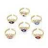 Enamel Horse Eye Open Cuff Ring with Clear Cubic Zirconia RJEW-A008-01G-1