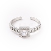 Clear Cubic Zirconia Square Open Cuff Ring RJEW-B028-05P-2