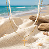 Beach Vacation Style Stainless Steel Religion Cross Pendant Natural White Jade Heishi Beaded Double Layer Necklaces for Women QG1443-2
