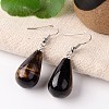 Natural Tiger Eye Teardrop Dangle Earrings EJEW-J086-05-1