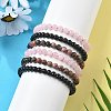 3Pcs 3 Style Natural Rhodonite & Black Agate & Rose Quartz Round Beaded Stretch Bracelets Set PW23030761414-2