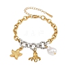 Duo Tone Ocean 304 Stainless Steel Sea Animals Charm Bracelets with Imitaiton Pearl for Women SA-CBA717A-06G-02-2