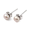 Natural Pearl Round Bead Stud Earrings EJEW-E298-01A-03P-1