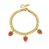304 Stainless Steel Enamel Red Strawberry Charm 2-Strand Bracelets for Women WG018B1-01-6