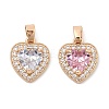 Rack Plating Leaf Brass Clear Cubic Zirconia With Glass Pendants KK-S407-17KCG-2