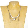 Imitation Pearl Round Beaded Alloy Heart Chain Tassel Bib Necklaces for Women WG3C231-01-1