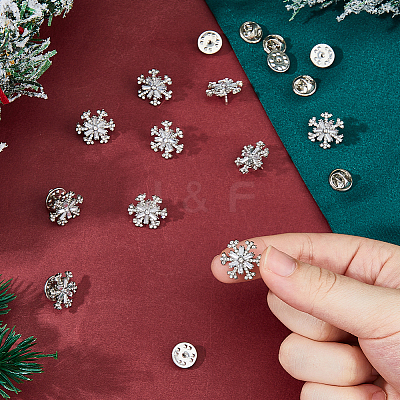 10Pcs Snowflake Alloy Rhinestone Lapel Pin Backs JEWB-FH0002-52-1