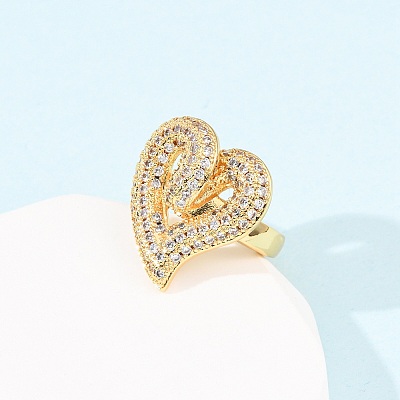 Adjustable Brass Micro Pave Cubic Zirconia Cuff Rings for Women RJEW-B139-08G-03-1