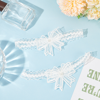 Polyester Lace Elastic Bridal Garters AJEW-WH0007-29-1
