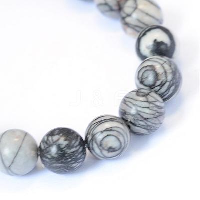 Natural Black Silk Stone/Netstone Round Bead Strands G-E334-12mm-05-1