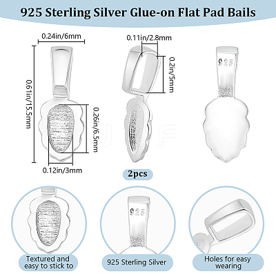 2Pcs 925 Sterling Silver Pinch Bails STER-BBC0007-54-1
