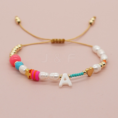 Bohemian Style Shell Letter Bead Braided Bead Bracelets for Women WG07C1E-01-1