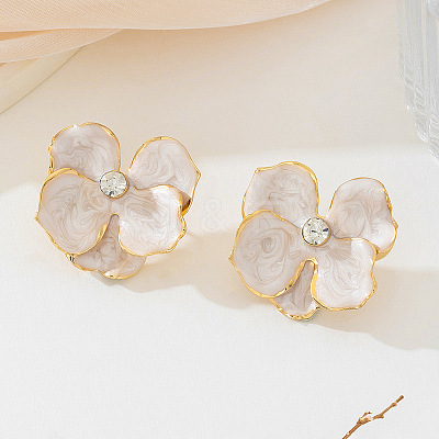 Flower Alloy Stud Earrings. with Rhinestone and Enamel FS-WGB7941-03-1